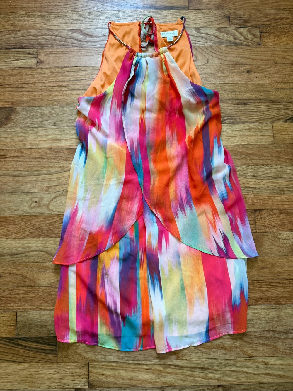 Bisou Bisou Bright Multicolor Watercolor Halter Dress
